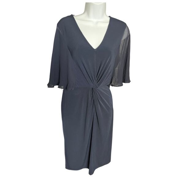 London Times Twist Front dress sheer flutter short sleeves Navy Blue size 8 NWT - Picture 1 of 5
